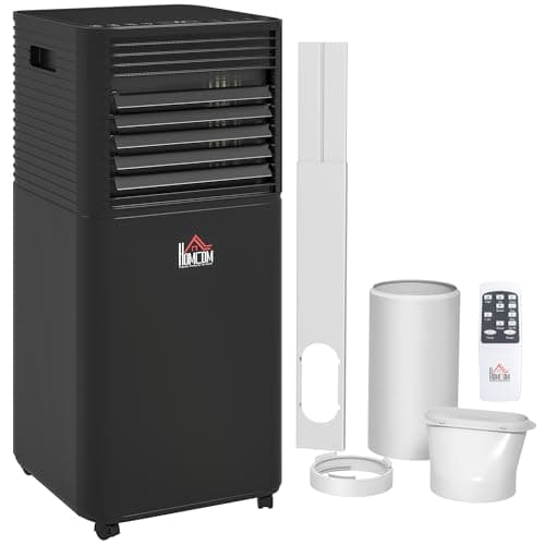 HOMCOM Climatiseur mobile 7000 BTU 2,1KW climatiseur portable 4 en 1 déshumidificateur, refroidissement, ventilateur et modes sommeil, télécommande, minuterie 24H, jusqu'à 26 m², classe A, noir