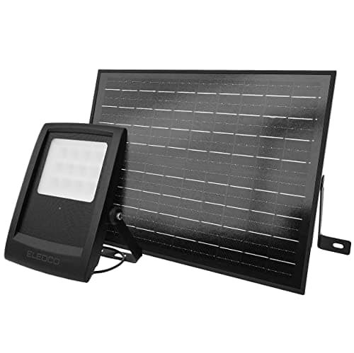 ELEDCO Projecteur Solaire Extérieur 100W, Lampe Solaire LED Modèle All-Black, Lampe Solaire avec Télécommande, Détecteur de Mouvement (Lumière Blanche 6000K, 100 Watts)