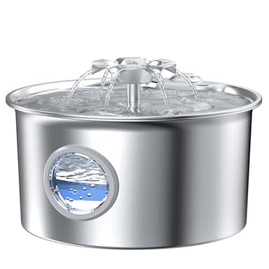 Fontaine a Eau Chat INOX: Fontaine à Eau pour Chat - 2,6L Distributeur Automatique - Distributeur Chien Acier Inoxydable - Cascade de Fleurs - avec Fenêtre de Niveau D’Eau - avec 1 Filtre+1 éponge