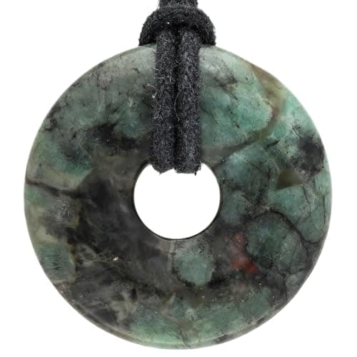 Lebensquelle Plus Donut émeraude Ø 30 mm + cordon en coton | Pendentif en pierre précieuse | Collier de pierres de guérison véritable avec cordon, Pierre semi-précieuse, Émeraude