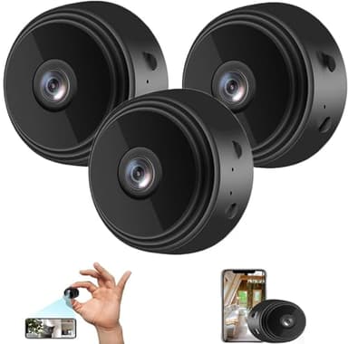 Secretscope Lot de 3 mini caméras de sécurité magnétiques, mini caméra de sécurité WiFi d'extérieur sans fil, mini moniteur sans fil avec fonction de vision nocturne pour la maison et le bureau (noir