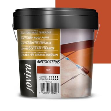 JOVIRA PINTURAS Revêtement Anti-infiltration. 4L Réparation et l'imperméabilisation des toits et des terrasses. Peinture élastique imperméable, anti-fuites et anti-fissure. (4 Litres, Tuile)