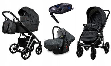 BabyLux® Enfant Poussette Combinée Set 4 en 1 - Marlux Magnetic - incl. Nacelle, Canne, Siège de voiture, ISOFIX Base - Siège Auto - Landau Bébé - avec Sac à langer, Habillage pluie etc.