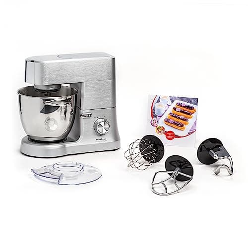 Moulinex Robot pâtissier, Bol XXL inox 6,7 L, 1500 W, 10 vitesses + fonction Pulse, Corps en fonte d'aluminium, Kit de pâtisserie premium, Masterchef Grande gris QA810D01
