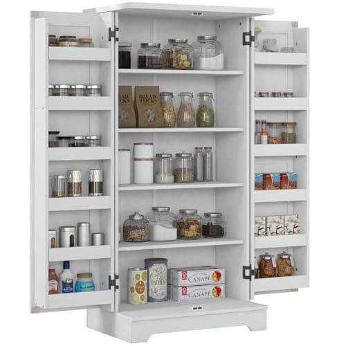 HOMCOM Buffet Cuisine, Armoire de Cuisine, vaisselier, 5 Niveaux, avec Portes et étagères réglables, 60 x 40 x 120 cm, Grain de Bois, crème