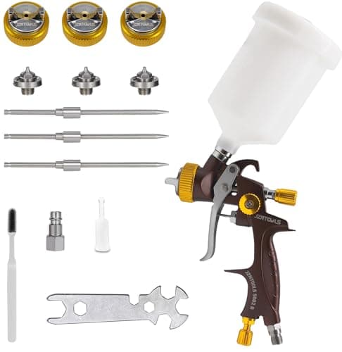 HVLP Pistolet à Peinture en Acier Inoxydable 1,3 mm, 1,5 mm, 1,7 mm, capacité de 600 ML, pulvérisateur Professionnel pour apprêts et Vernis (1,3 mm, 1,5 mm, 1.7 mm)