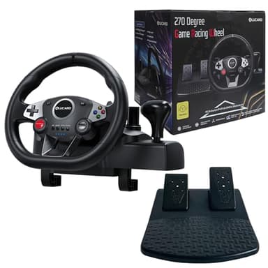 DuLingKer Volant PC, Volants Gaming 270° pour PC/PS4/Switch/PS3/Xbox One/Xbox 360/Android TV, Volant Racing avec Pédales et Levier de Vitesse, Retour de Vibration