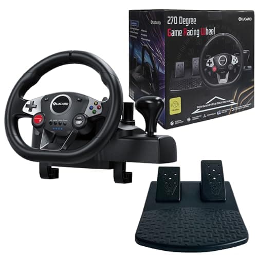 DuLingKer Volant PC, Volants Gaming 270° pour PC/PS4/Switch/PS3/Xbox One/Xbox 360/Android TV, Volant Racing avec Pédales et Levier de Vitesse, Retour de Vibration