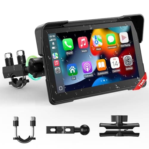 LAMTTO Carplay et Android Auto sans Fil pour Moto, 7" Portable Moto GPS Écran, IP67 Étanche Tactile Écran,Bluetooth GPS Navigation Siri/G00gle Assistant