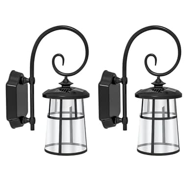 Outsunny Lot de 2 applique murale extérieure, lampe solaire extérieure, LED lumière, 6000K blanc chaud sans fil, applique murale solaire, décoration pour patio, jardin, balcon, cour, clôture, noir
