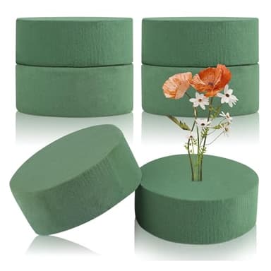 6 Blocs de Mousse Florale Ronde 10x10x4cm - Cylindre pour Fleurs Fraîches et Artificielles - Idéal pour Décorations, Mariages, Fêtes et Arrangements Floraux (Mousse Humide/Sèche)