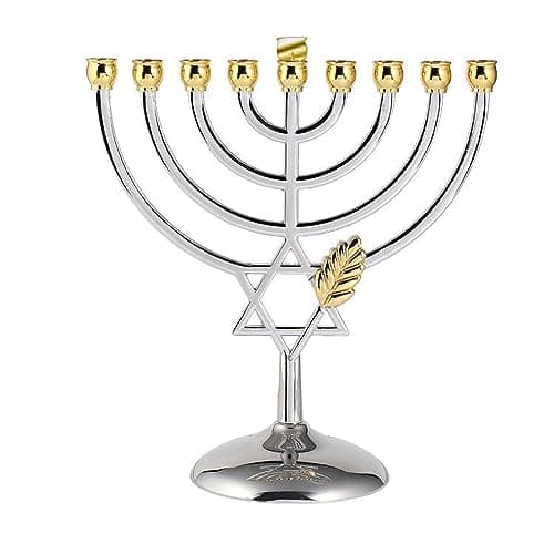 BRTAGG Hanukkah Menorah,Améliorez Les Tasses avec des Broches intégrées,Bougeoirs Etoile de David 9 Branches, plaqué Argent Pleine Grandeur Non Terni, Cadeaux juifs (17,8 cm, argenté)