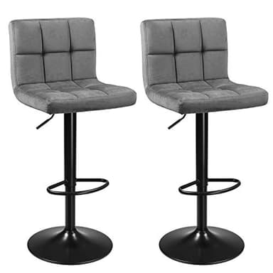 SONGMICS Bar, Lot de 2 tabourets surface en velours, hauteur réglable, chaise de cuisine pivotante avec dossier et repose-pieds, gris foncé