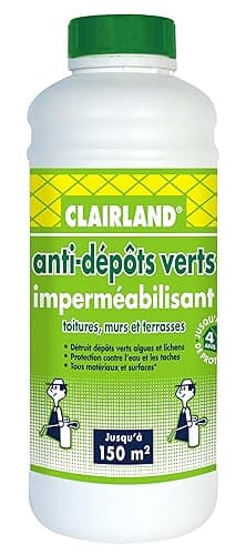 CLAIRLAND Bidon Anti-Dépots Verts et Imperméabilisant des Toitures, Terrasses, Dallages, Murs, Concentré, 1 L, CLAIRIMPER10, Vert