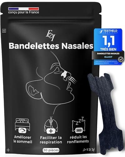 Ellicit® Bandelette nasale noir, 30 bande nasale premium, contre le ronflement, forte tenue pour le sport & meilleure qualité de sommeil, meilleure respiration en cas de nez bouché[taille universelle]