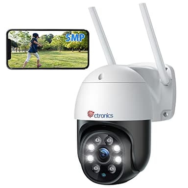 Ctronics 5MP Caméra Surveillance WiFi Extérieure, 2,4Ghz/5Ghz WiFi PTZ Camera IP 2880X1620P Couleur Vision Nocturne,Détection Humaine Auto Suivi, Audio Bidirectionnel,IP66