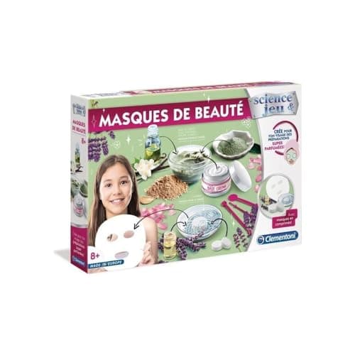 Clementoni | Science & Jeu Masques De Beauté pour Enfant 8 Ans+ | Crée Tes Propres Soins Naturels | Argile Verte & Rose | Arôme Barbe À Papa | Activité Spa DIY | Coffret Cosmétique Éducatif