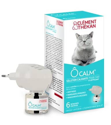 Clément Thékan - ÔCalm - Solution Calmante pour Chat à Diffuser - Anti-Stress Chat - Diffuseur + Flacon Recharge 48 mL