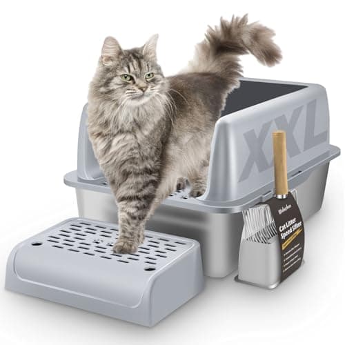 Litiere Acier Inoxydable, Grande litiere Chat XXL avec Pelle litiere Chat Metal, Bac litiere pour Chat XXL, Bord Haut, Bac à litiere pour Chat, Facile à Nettoyer