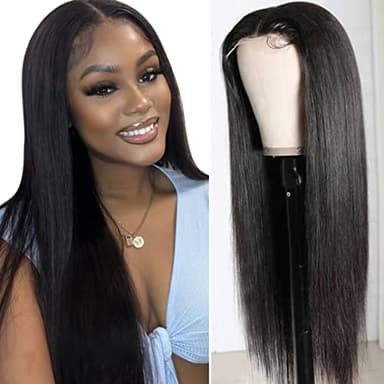 Perruque Naturelle Cheveux Humain 4x4 Straight Lace Closure Wig 180 Density Human Hair for Black Woman Pre Plucked with Baby Hair Natural Color 16 Pouces(41cm)