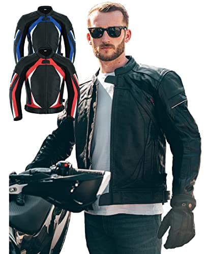 Texpeed Veste de moto en cuir pour homme - Homologué blouson été/hiver de moto de course avec protection véritable biker CE armor (EN 1621-1) Noir - L