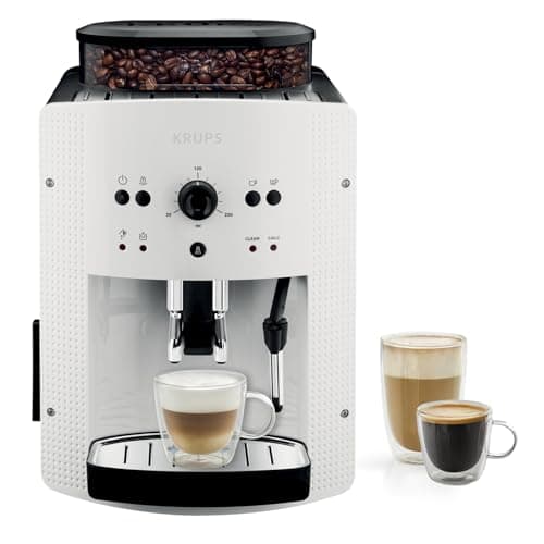 Krups Machine à café broyeur grain, 2 expresso simultanés, Nettoyage automatique, Buse vapeur Cappuccino, Essential blanche EA810570