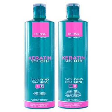 Lissage Brésilien Iniya Keratin Smooth Sans Formol | Kit Lissage Brésilien Kératine, Collagène, Acide Hyaluronique & Protéine | Iniya Professional (2X120ml)