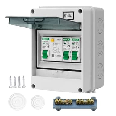 CHENGPI Boîte Coffret Electrique Etanche,Boîtier de Distribution avec Rangée de Cuivre,Disjoncteurs électriques 40A CA,Sectionneur 10A+16A CA pour Maison/Bureau,Montage sur Rail 35mm