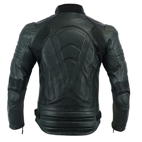 JACKET4U Blouson de moto en cuir perforé blindé avec protections extérieures MBJ-22AIR, Noir , L