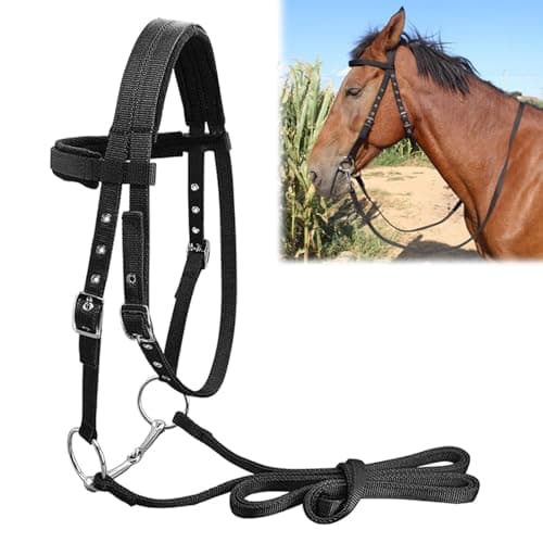 Bridon de Filet, Bride de Filet Professionnelle Sans Mors Bride de Cheval Rênes de Licol à Noeud de Licol pour Cheval, Taille Grande