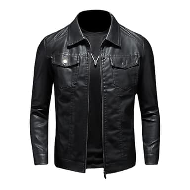 Veste en Cuir Homme synthétique Veste en Similicuir pour homme Blouson de motard Biker Jacket Noir