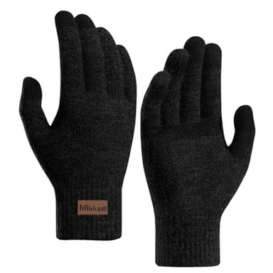Milduall Gants d'hiver, Gants Chauds tricotés Gants Tactile écran Gants à Doigts antidérapants pour Les Hommes Cyclisme en Plein air Sports d'hiver Homme Femme, Noir