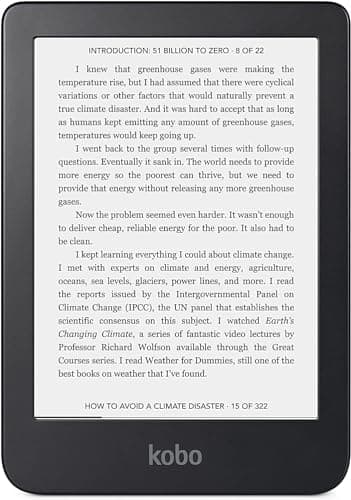 Kobo Liseuse Clara 2E. Une façon Plus éco-consciente.Écran Tactile E Ink Carta 1200 HD de 6 po Résolution de 1 448 x 1 072 et 300 PPP, avec Mode Sombre. de Lire et écouter N506-KU-OB-K-EP