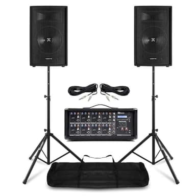 VONYX Pack Sono Complet - Système de Sonorisation 800W avec Table de Mixage 8 Canaux, 2 Enceintes PA 8 Pouces et Supports Réglables, Idéal pour Les DJ ou Conférences