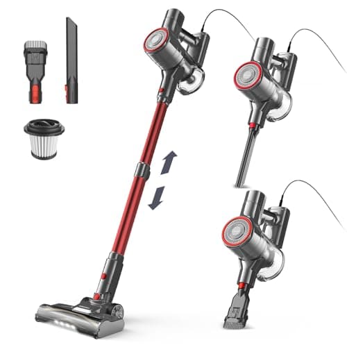 Aspirateur balai avec fil sans sac 6 en 1 600 W & aspirateur à main, cable de 6 m, 23Kpa de puissance d'aspiration, aspirateur balai filaire Vacuum Cleaner pour sols durs tapis, petit léger silencieux