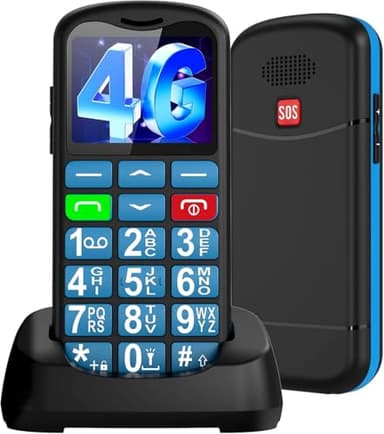 uleway Téléphone Portable Senior Débloqué Âgées, 4G Grandes Touches,Faciles à Utiliser, Volume Élevé, Prise en Charge Nano SIM, Bouton SOS, Numérotation Rapide, Écran 1,77 Pouces, USB-C, Bleu