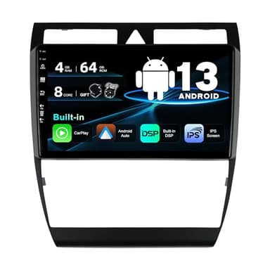 SXAUTO Android 13 IPS Autoradio Pour Audi A6 C5 S6 (1999-2004) / RS6 (2002-2006) - Sans fil Carplay/Android Auto/DSP - 4G+64G - LED Caméra + MIC - 9 Pouce 2 Din - Dab Volant Fast-boot 360-CAM WIFI AHD
