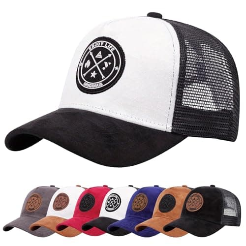 Enwokran Casquette de Baseball Réglable Unisexe Anti-UV Protection Ajustable Boucle en Metal Trucker Hip-hop Cap Broderie Maille Golf Voyages Sport Chapeau (Noir Blanc)