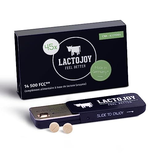 LactoJoy Comprimés de Lactase I Combat l'Intolérance au Lactose I Contient 45 Pcs. de Dose Extra-Forte (14 500 FCC) I 100% Végétale I Favorise la Digestion du Lactose I Sans Produits Chimiques