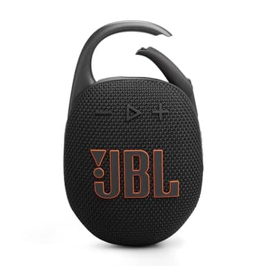 JBL Clip 5, Enceinte Bluetooth ultra-portable, mousqueton intégré, son JBL Pro, basses percutantes, 12 heures d'autonomie, fonction Playtime Boost, résistante à l'eau et à la poussière IP67, en noir