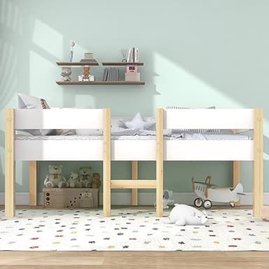 Sweiko Lit 90x190 cm,Cadre de lit pour Enfant en Bois Polyvalent avec barrière de sécurité, pour garçons et Filles,Cadre de lit en Bois Massif, Blanc