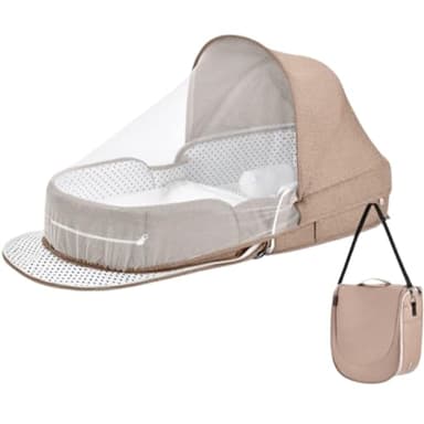 Berceau portable pour bébé pliable et lavable avec moustiquaire 2-1 et rideau occultant, cadeau essentiel pour nouveau-né (kaki)
