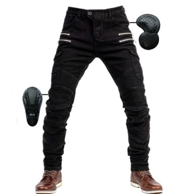 SHUOJIA Pantalon de Moto en Denim pour Homme, Jean Droit Antichute avec 4 Types D'équipement de Protection, Pantalon de Protection de Moto (Black-L)