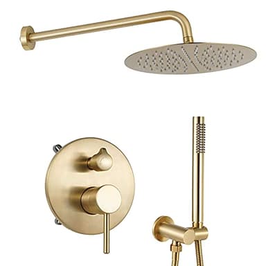 Ensemble de douche encastrable doré brossé, 10" Kit de Douche à Encastrer avec Douchette à Mains, Systèmes de douche, Mitigeur de Douche Salle de Bain