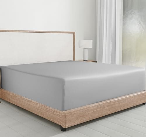 Drap-housse de luxe en satin de coton mako - 400 fils/cm² - Drap-housse de qualité hôtelière avec bonnets profonds et étiquettes de tête et de pied de California Design Den - 180 x 200 cm - Gris clair