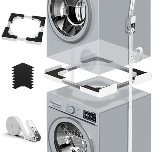 Kit d'Empilage Universel Machine à Laver & Sèche-Linge | Cadre Réglable 45-68cm/17.7-26.8" avec Sangle à Cliquet Renforcée | Anti-Vibration & Installation Sans Perçage