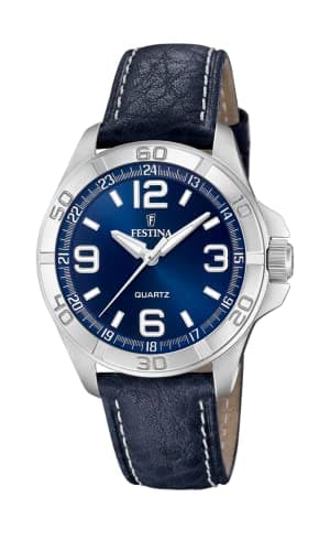 Festina Montre pour Homme F20444/2 Outlet Boîtier en Acier Inoxydable Gris Bracelet en Cuir Bleu