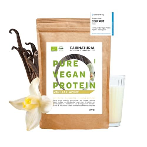 Protéines Vegan BIO Vanille sans soja [d'Allemagne] - 600g 3K Protéine végétale de riz biologique, protéine de chanvre et de pois »Pour la cuisine et comme boisson protéinée«