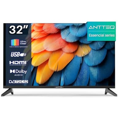 Antteq Essential Series TV 32 Pouces Télévision 80cm LED HD Ready, sans Lunette, avec Triple Tuner (DVB-T/T2-C-S/S2),Dolby Audio, HDMI, CI+, USB [Classe énergétique F]