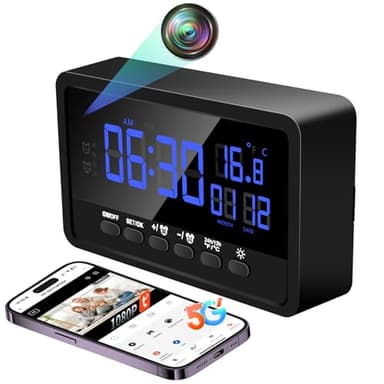 Nisanuki 5G Caméra Espion WiFi, Mini Camera Cachée Réveil sans Fil HD 1080P, 120° Mciro Caméra de Surveillance a Distance Discrete avec Vision Nocturne Détection de Mouvement Tuya APP